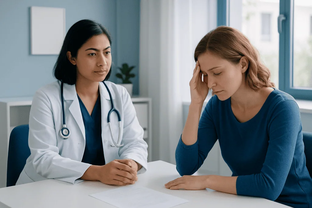 Doctor consulting with a patient in a medical office setting.