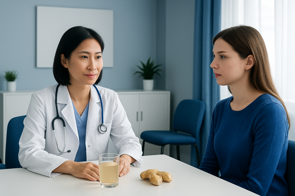 Doctor consulting with a patient in a medical office setting.