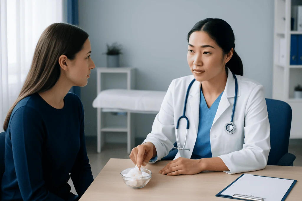 Doctor consulting with a patient in a medical office setting.