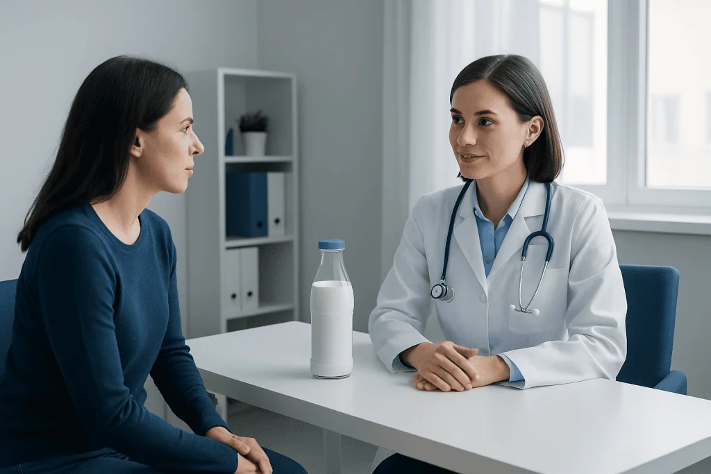 Doctor consulting with patient about health in a modern clinic.
