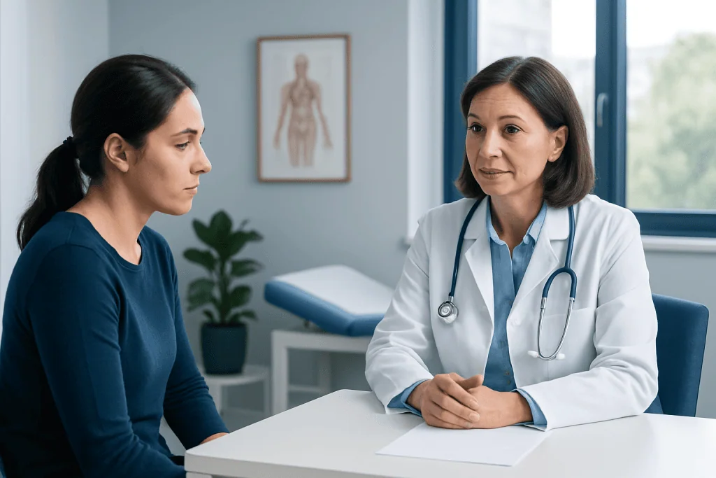 Doctor consulting with a patient in a medical office setting.