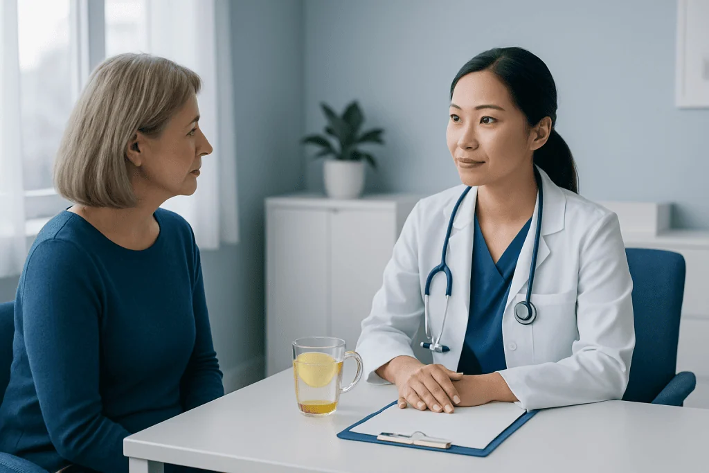 Doctor consulting with a patient in a medical office setting.