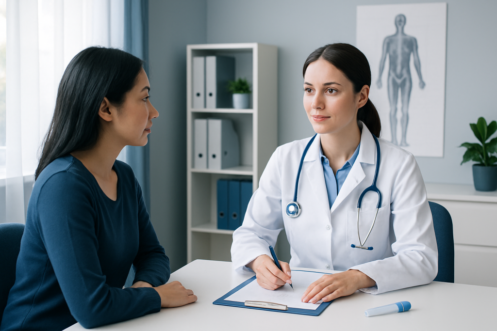 Doctor consulting patient in a medical office at Acibadem Hospitals Group.