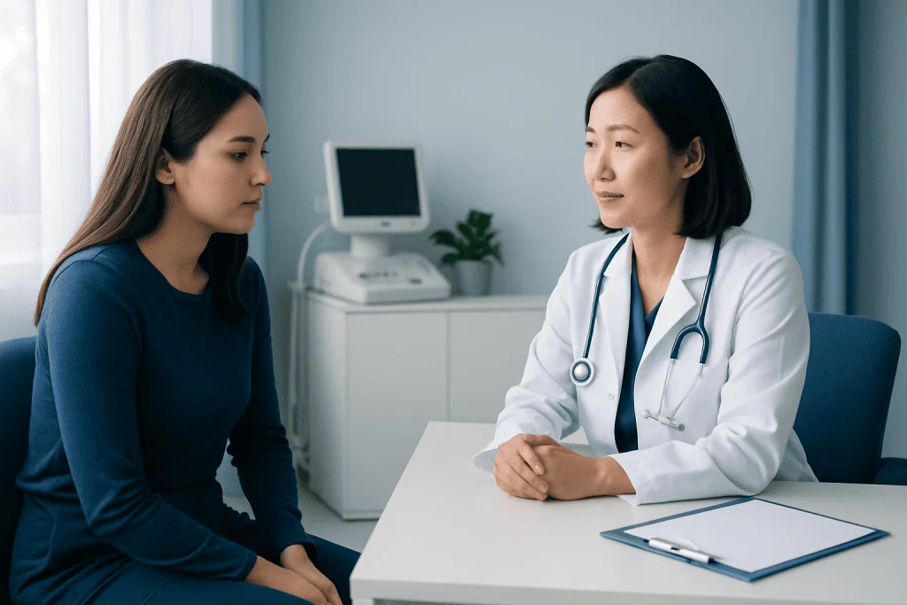 Doctor consulting with a patient in a medical office at Acibadem Hospitals Group.