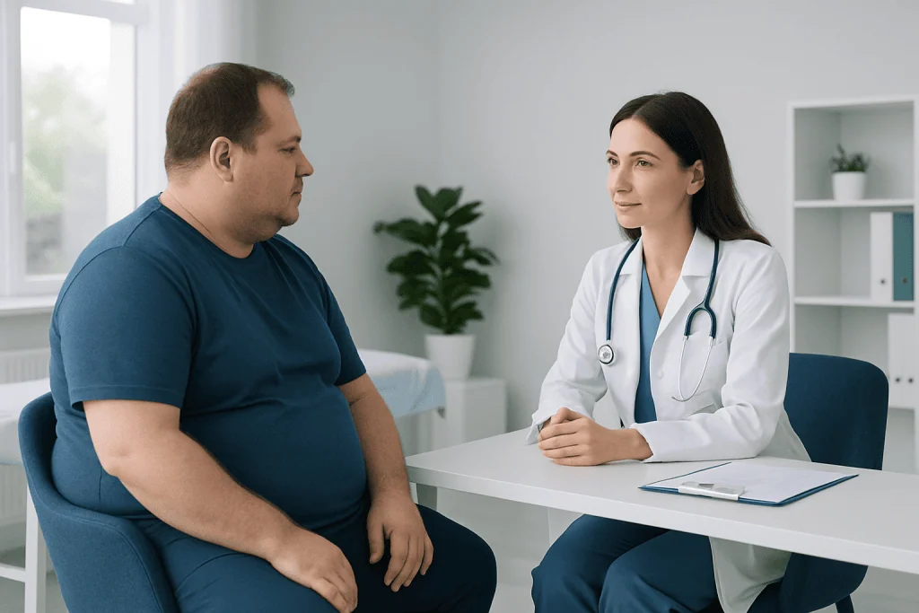 Doctor consulting with a patient about weight loss after gastric sleeve surgery.
