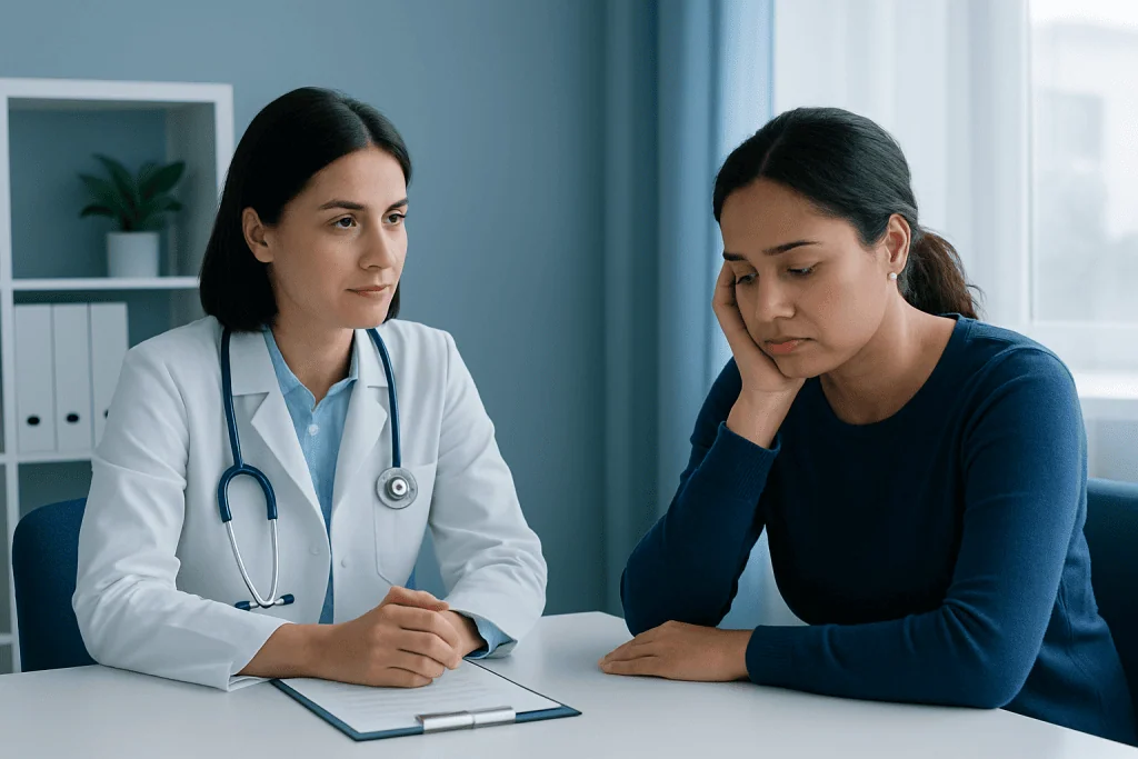 Doctor consulting with a patient in a medical office setting.