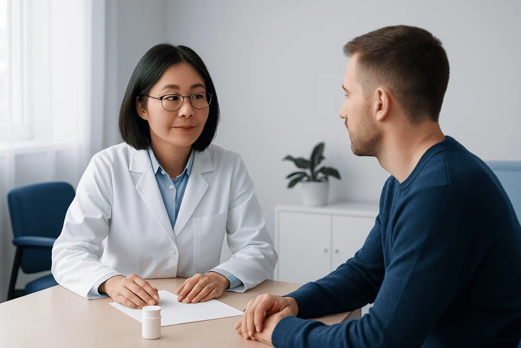 Doctor consulting with a patient in a medical office.