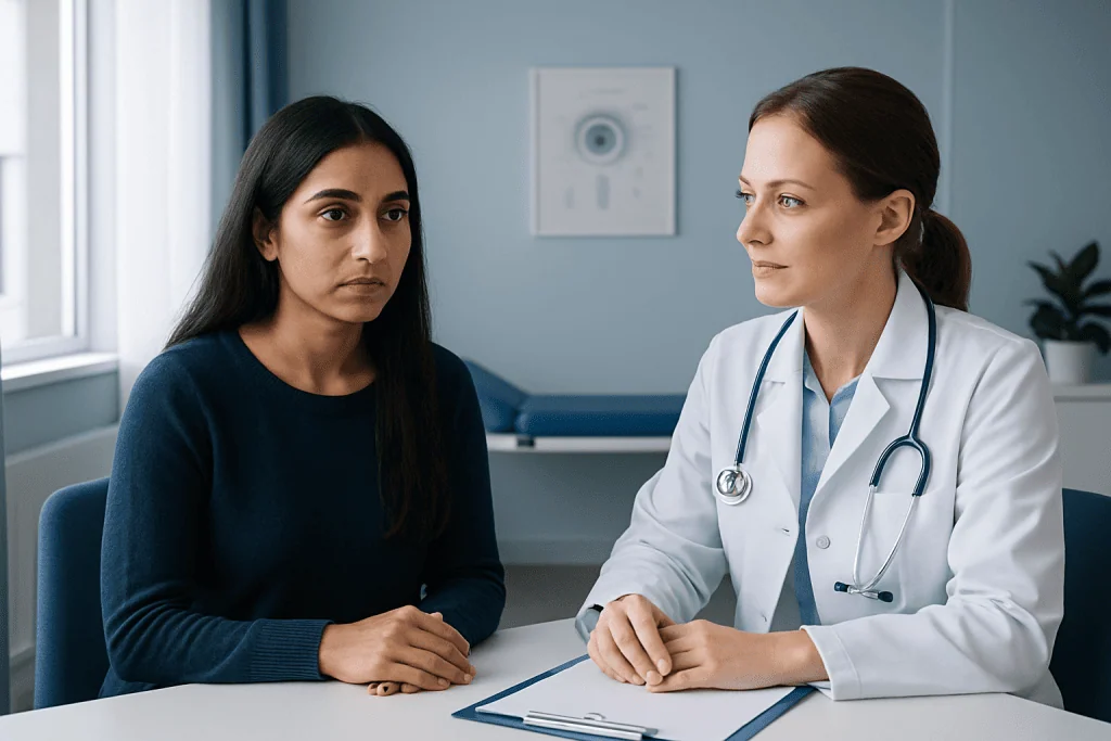 Doctor consulting with a patient in a medical office setting.