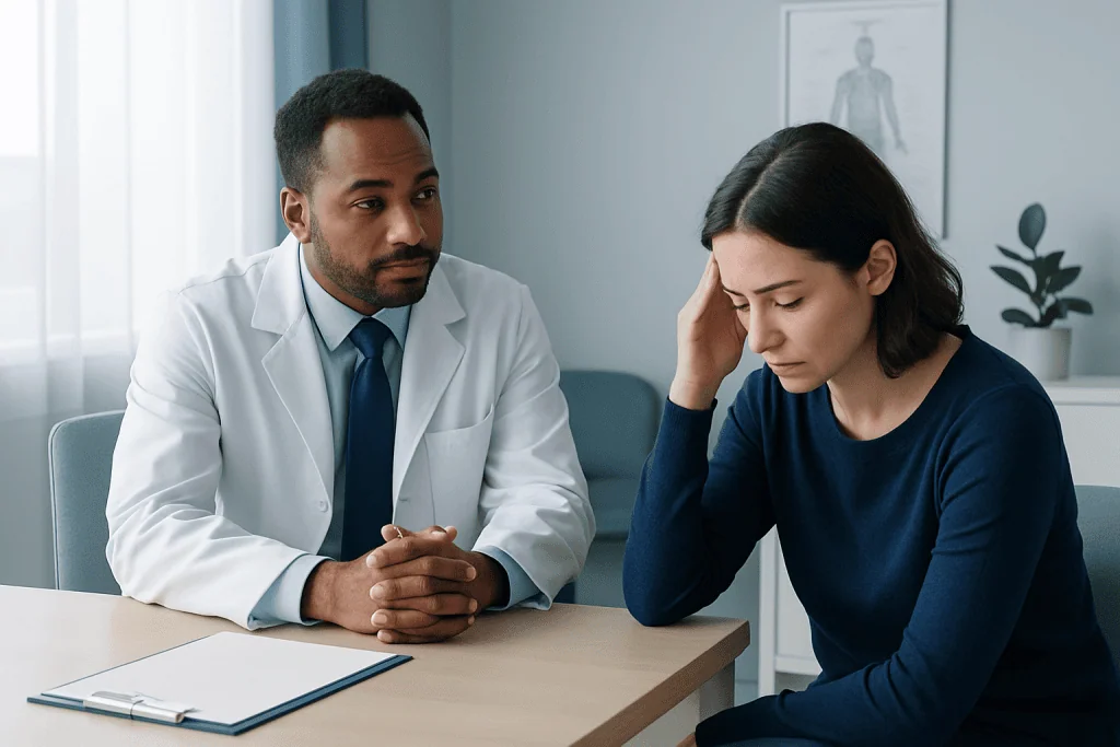 Doctor consulting with a patient in a medical office.