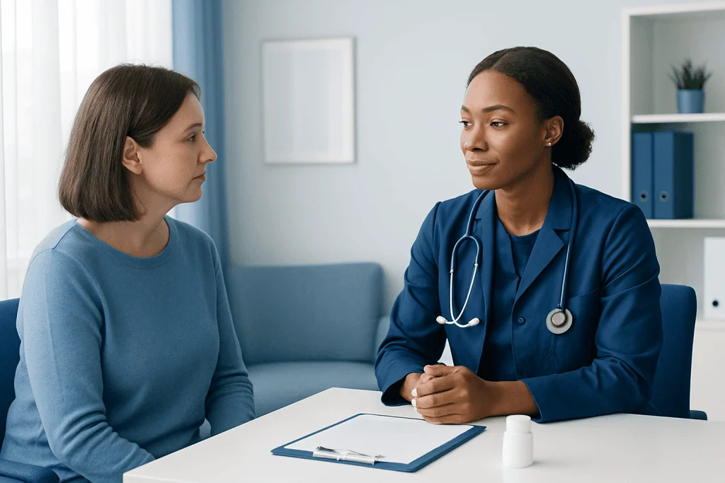 Doctor consulting with a patient in a medical office setting.