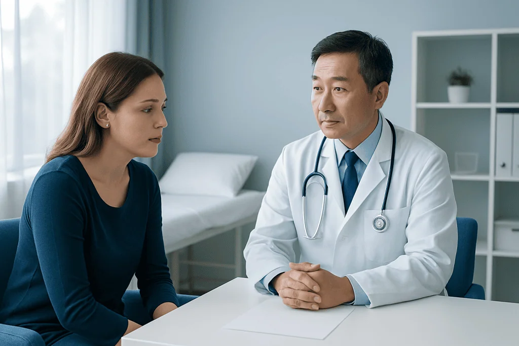 Doctor consulting with a patient in a medical office setting.