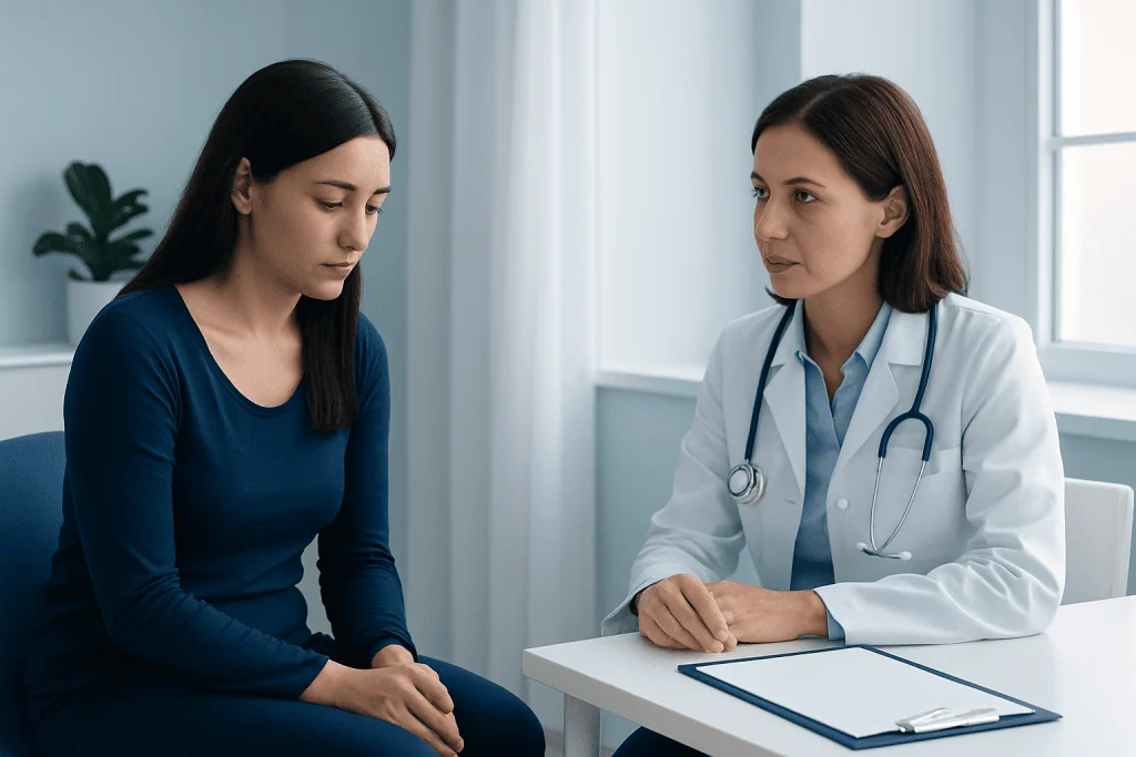 Doctor consulting with a patient in a medical office setting.
