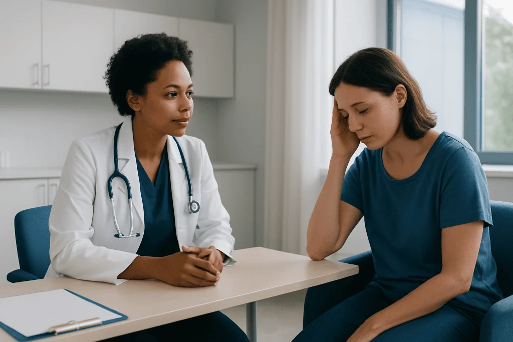 Doctor consulting with a patient in a medical office setting.