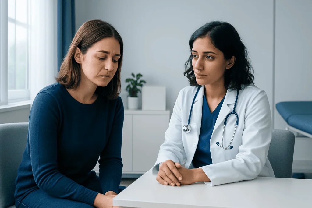 Doctor consulting with a patient in a medical office.