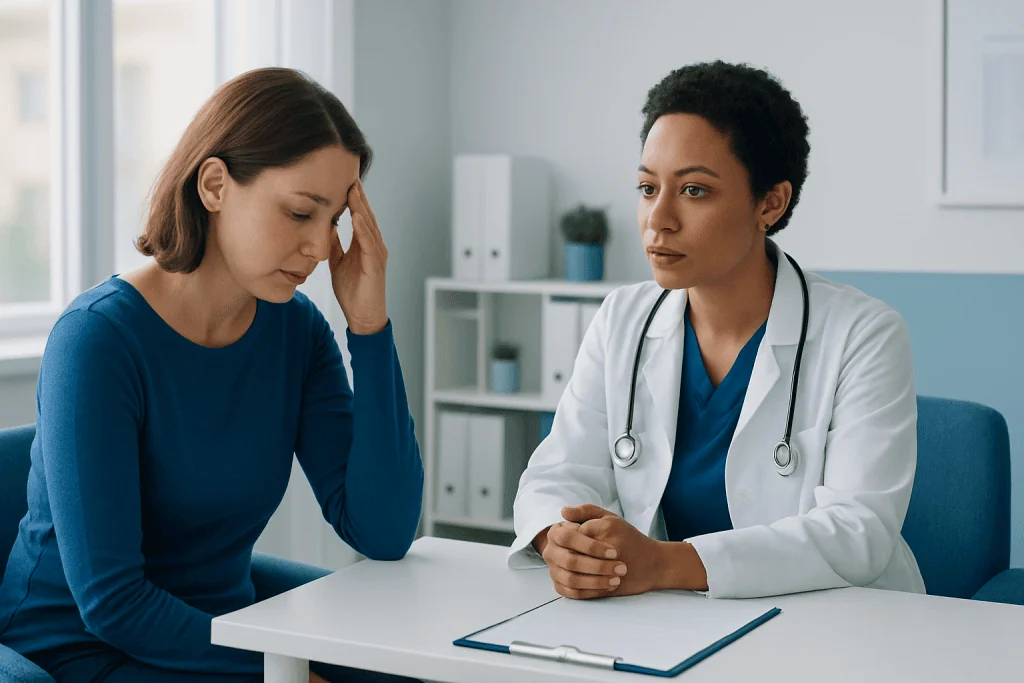 Doctor consulting with a patient in a medical office setting.