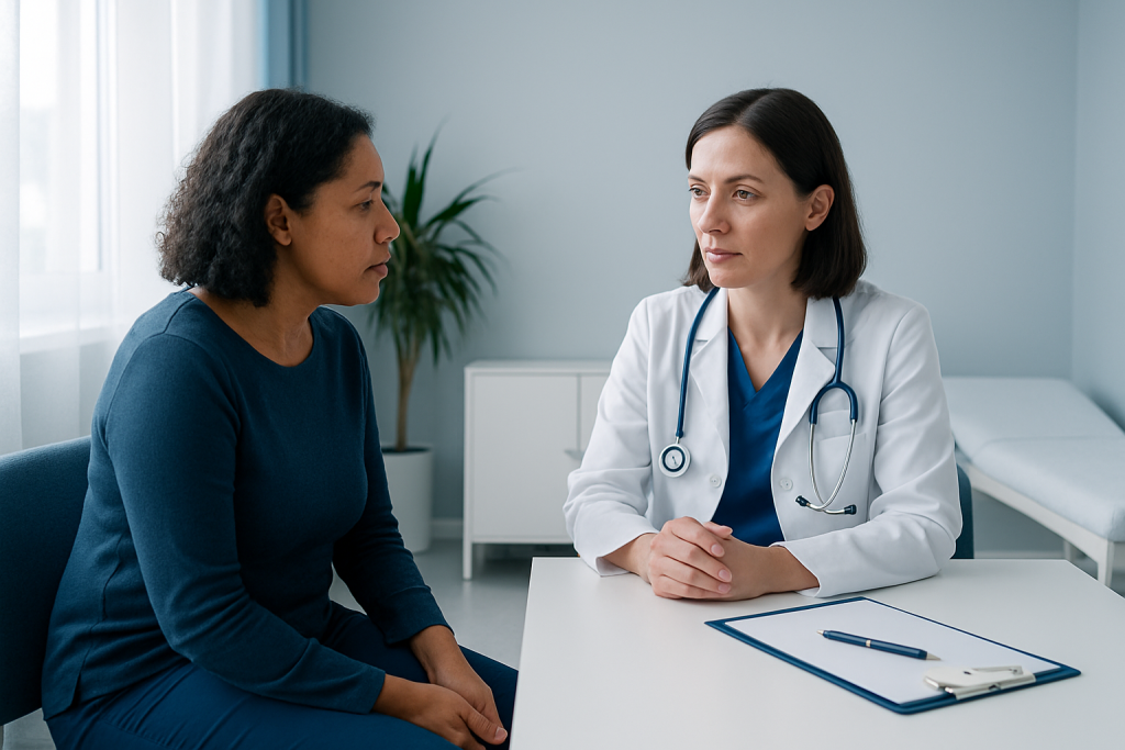 Doctor consulting with a patient in a medical office setting.