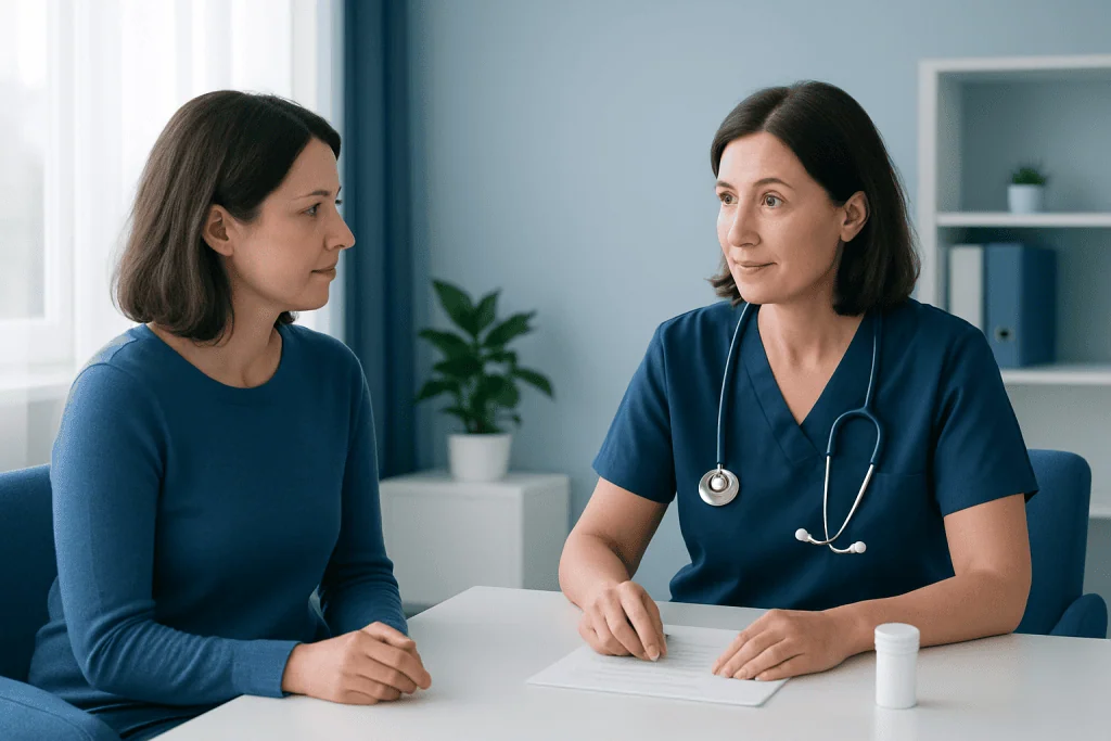 Doctor consulting with a patient in a medical office setting.