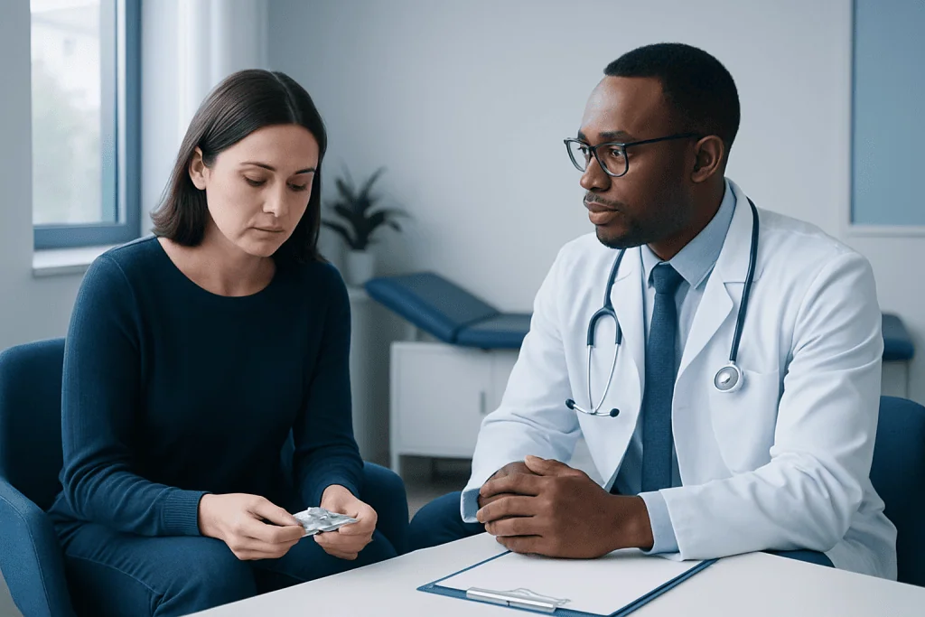 Doctor consulting with a female patient in a medical office.