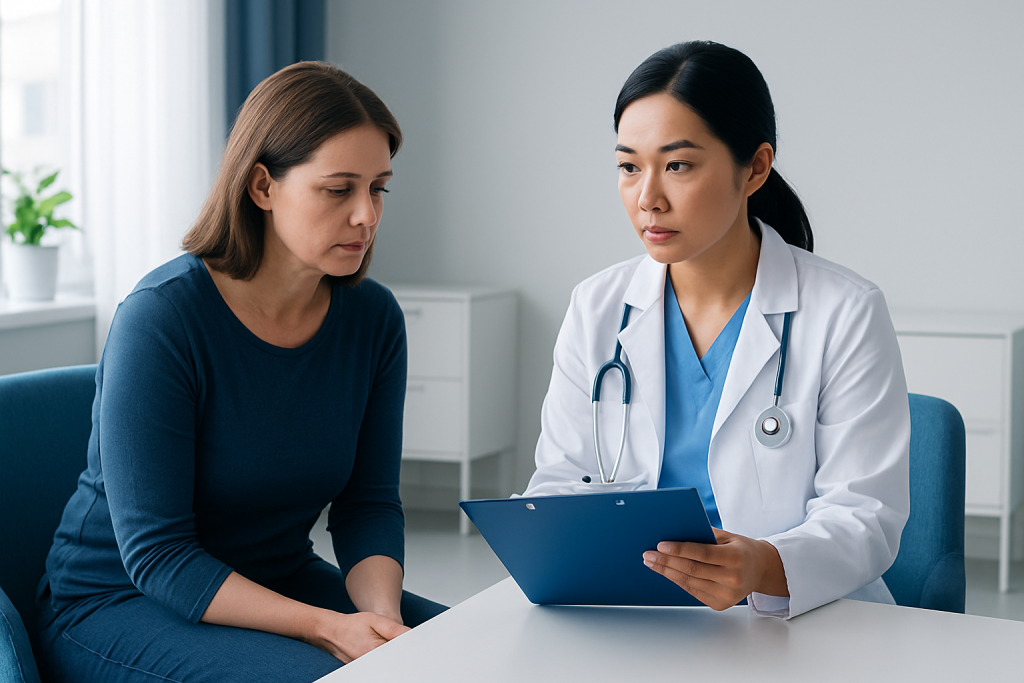 Doctor consulting with a patient in a medical office setting.