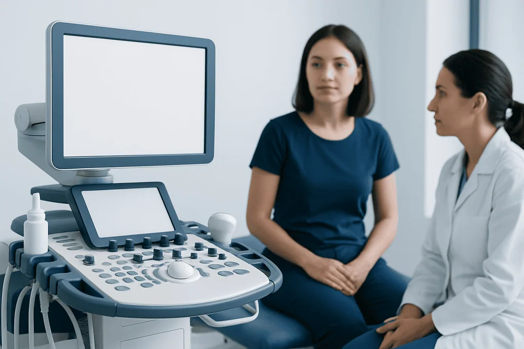 Medical consultation with ultrasound equipment at Acibadem Hospitals Group.