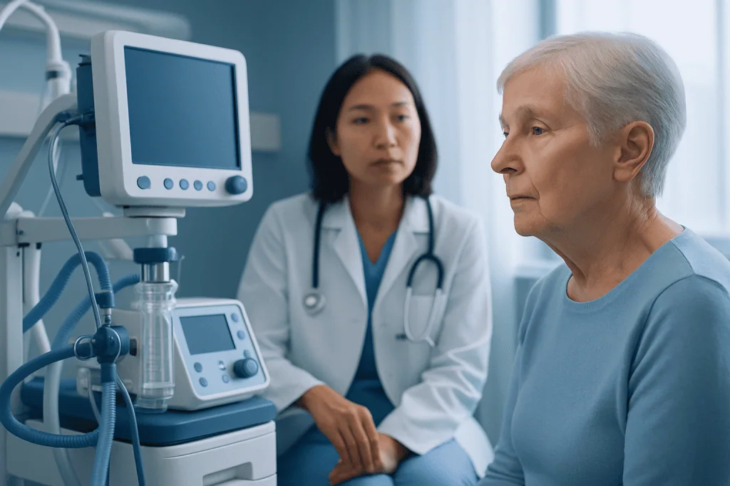Elderly patient undergoing neurological examination in hospital.