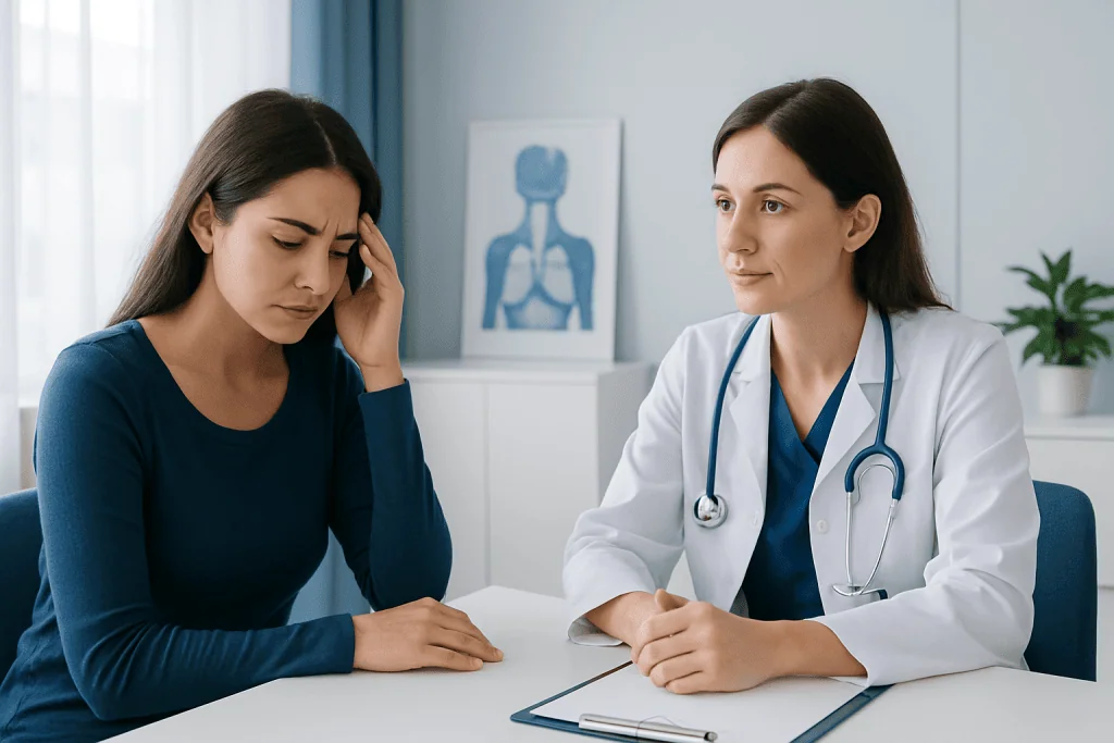 Doctor consulting with a patient about hormonal health concerns.