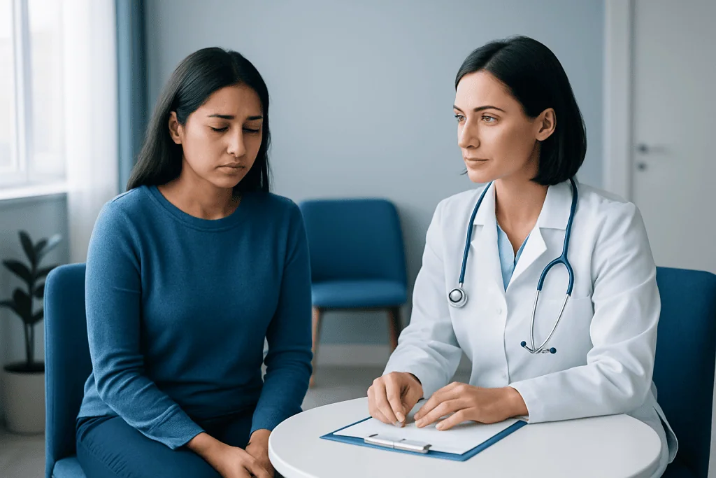 Doctor consulting with a patient in a medical office setting.