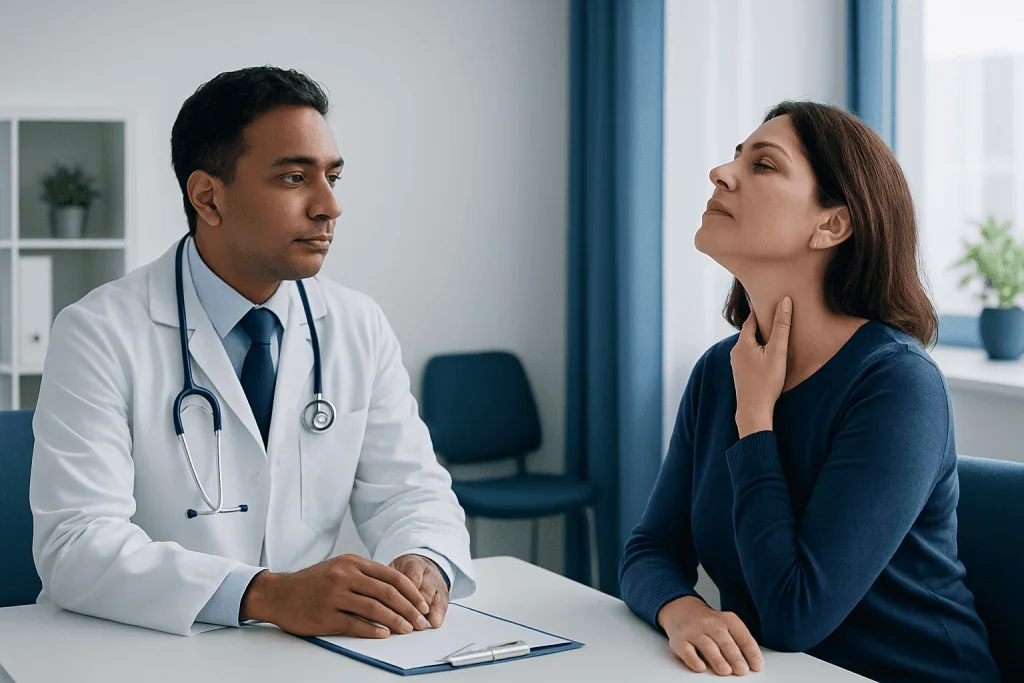 Doctor consulting with a patient about soft palate health.