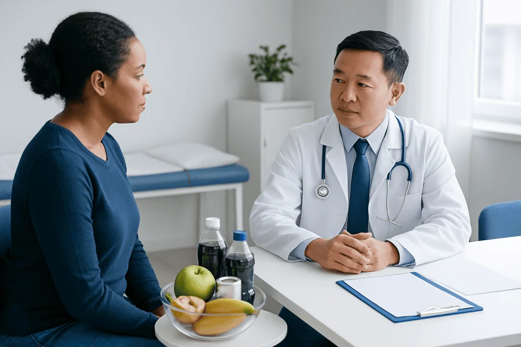 Doctor consulting with a patient in a medical office setting.