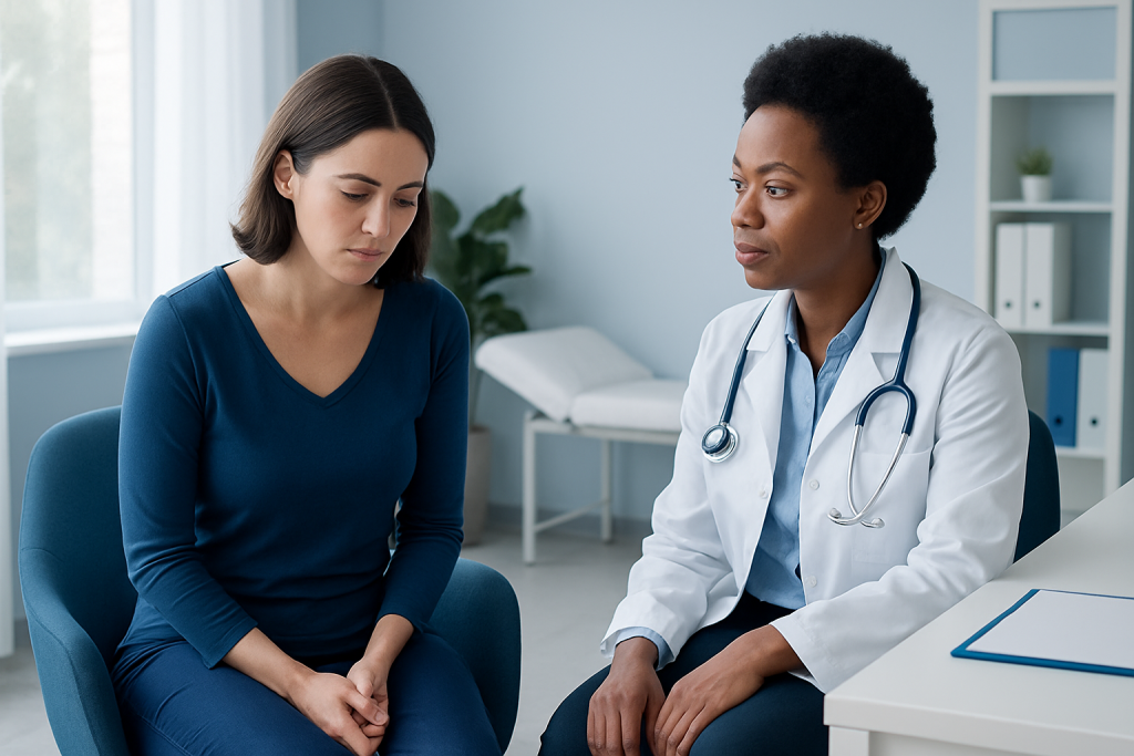 Doctor consulting with a patient in a medical office setting.