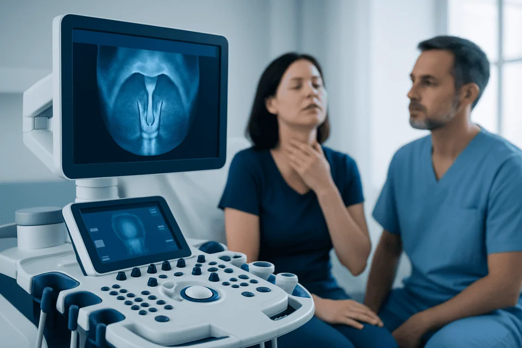 Medical consultation with ultrasound imaging at Acibadem Hospitals Group.