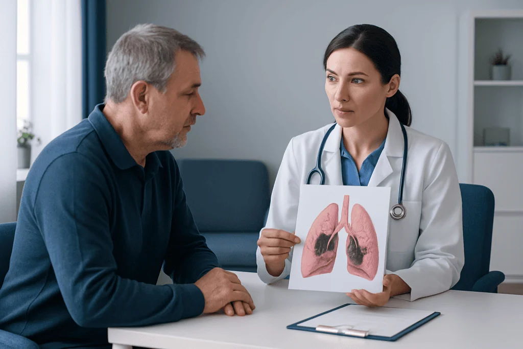 Common symptoms and early warning signs — lungs from a smoker