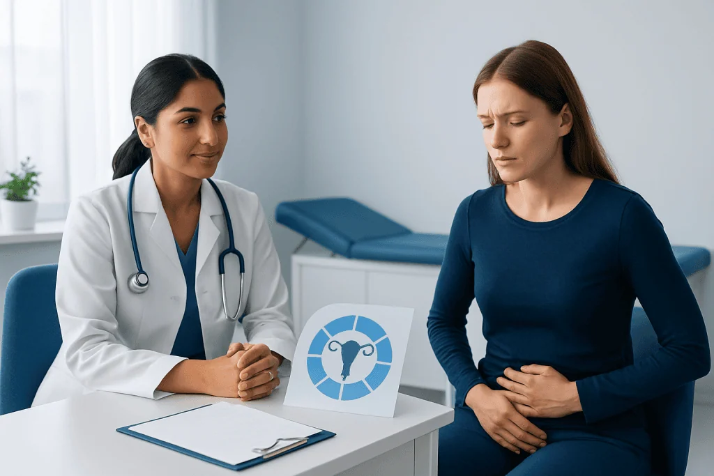 Doctor consulting with a woman patient about menstrual health.