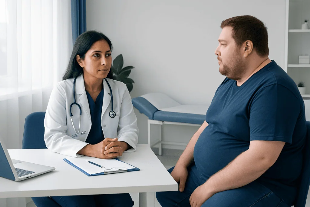 Doctor consulting with a patient about VSG surgery recovery process.