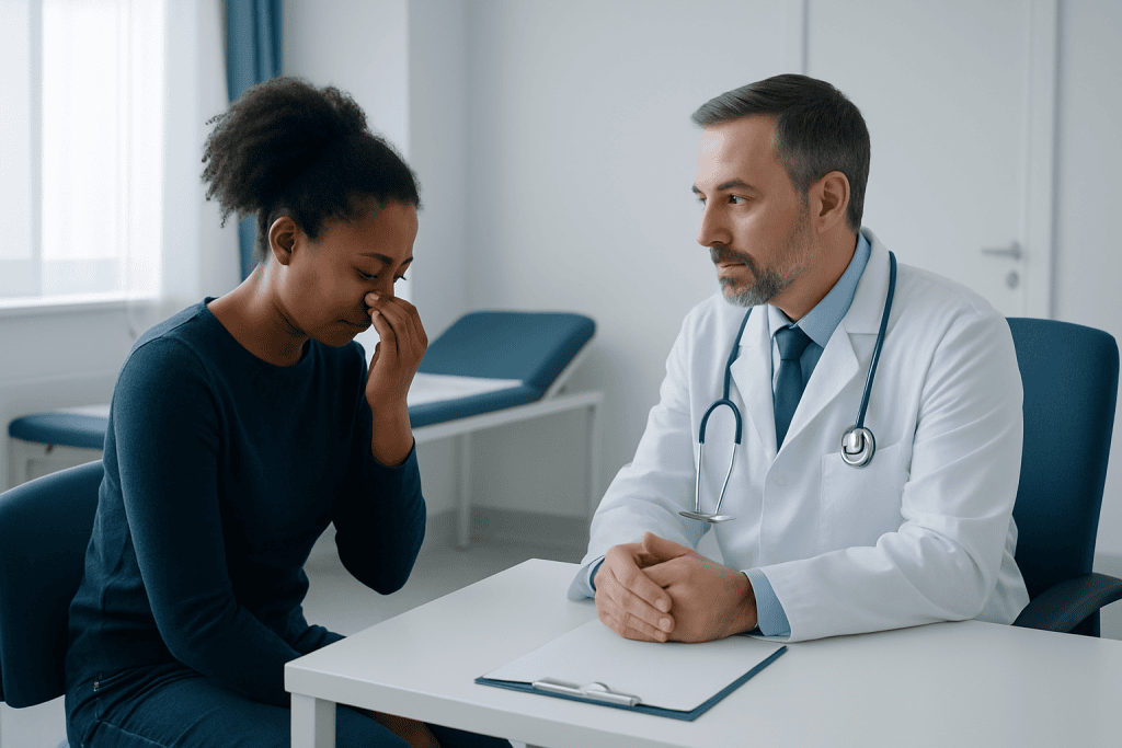 Doctor consulting with a patient in a medical office setting.