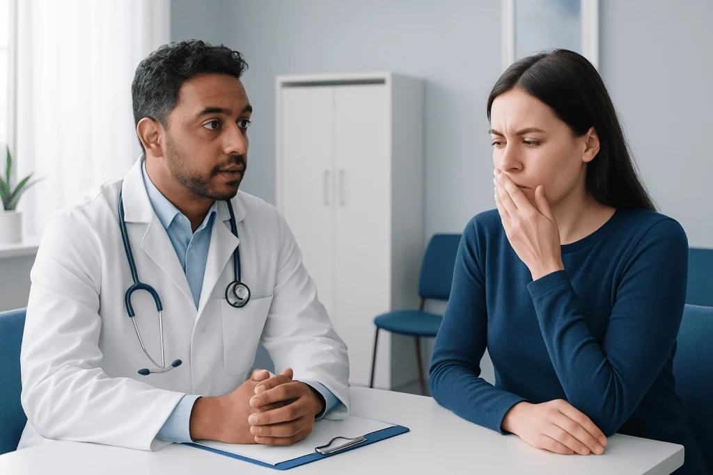 Doctor consulting with a patient about mouth health concerns.