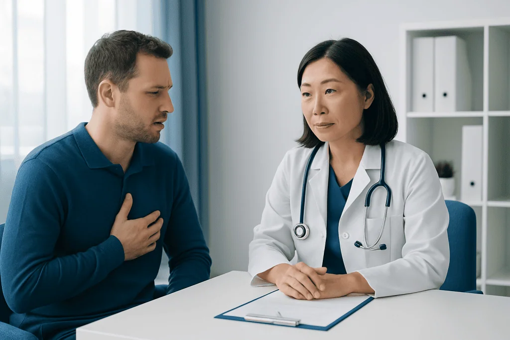 Doctor consulting with a patient in a medical office at Acibadem Hospitals Group.