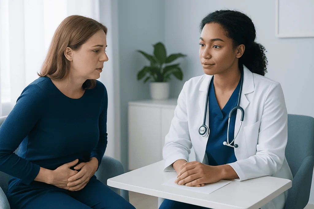 Doctor consulting with a patient in a medical office setting.