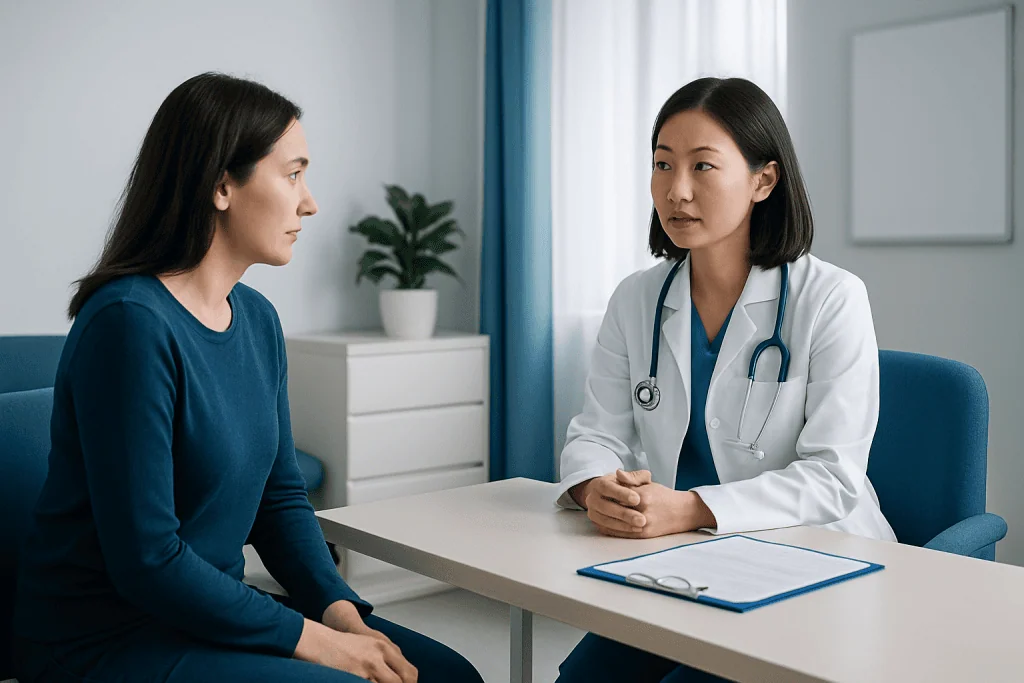 Doctor consulting with a patient in a medical office setting.