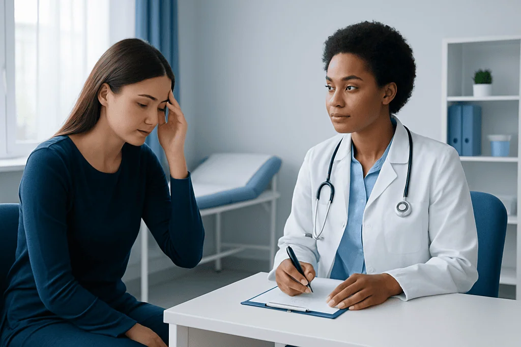 Doctor consulting with a patient in a medical office setting.