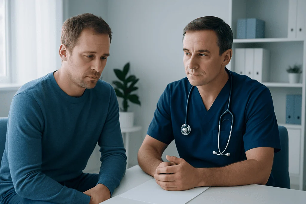 Doctor consulting with a patient in a medical office setting.