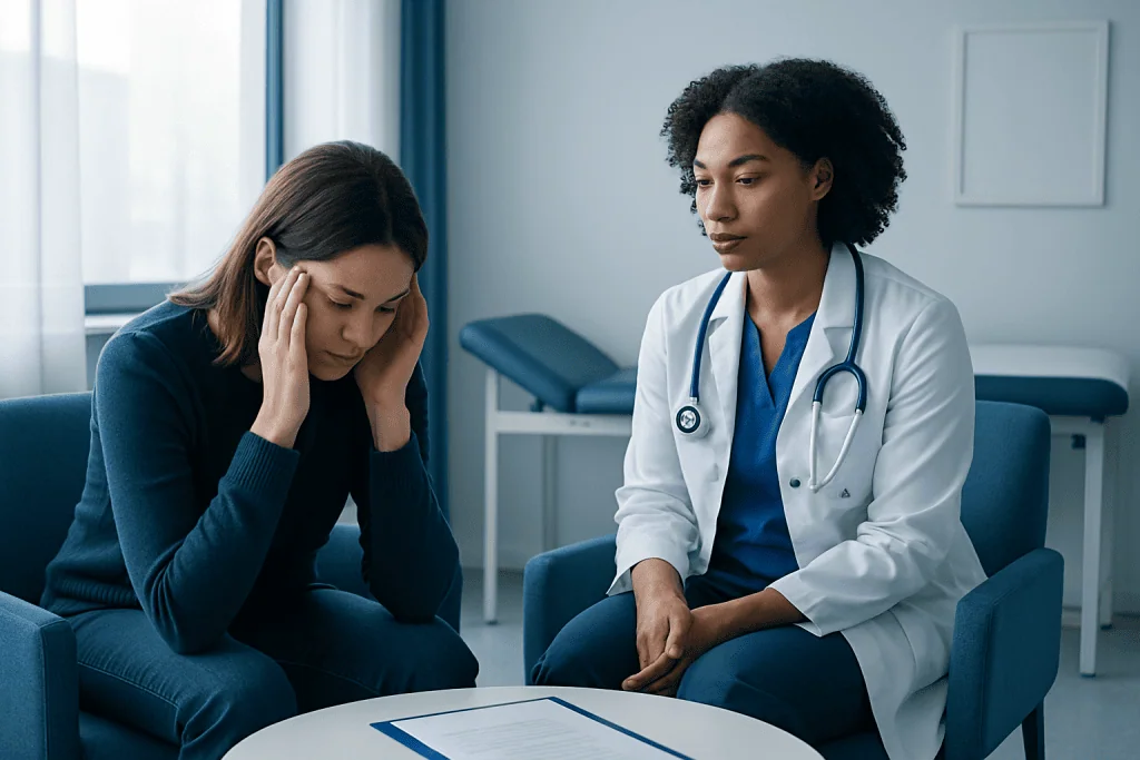 Doctor consulting with a patient in a medical office setting.