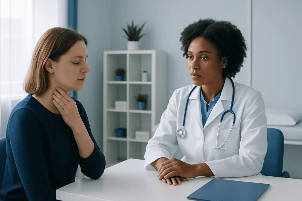 Doctor consulting with a patient in a medical office setting.