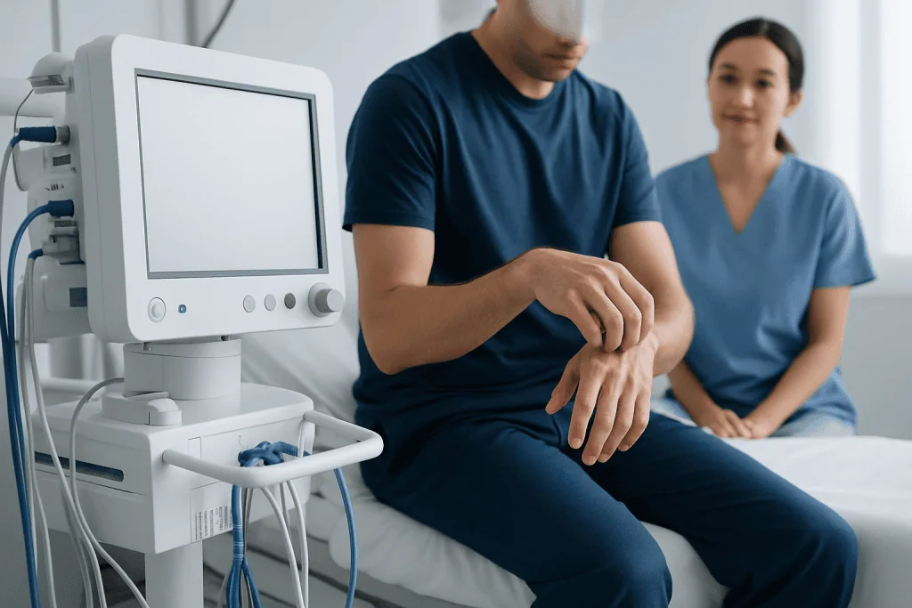 Patient undergoing medical examination with monitoring equipment at Acibadem Hospital.