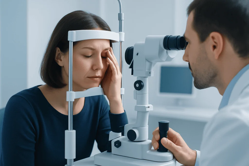 Common symptoms that may occur with it — pain behind left eye