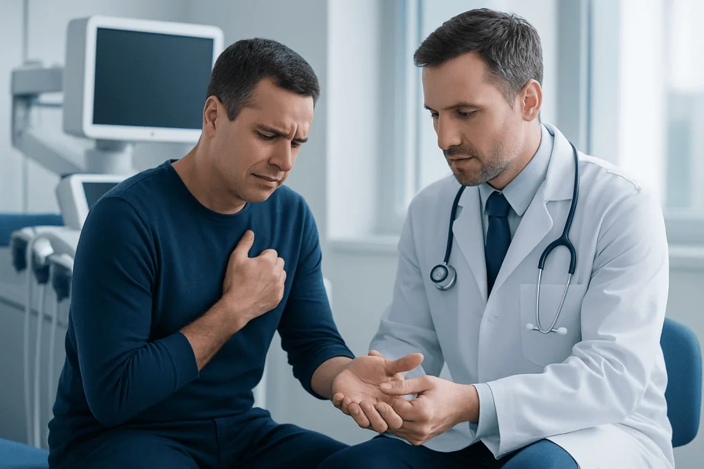 Common symptoms that may occur with left hand pain — pain at left hand