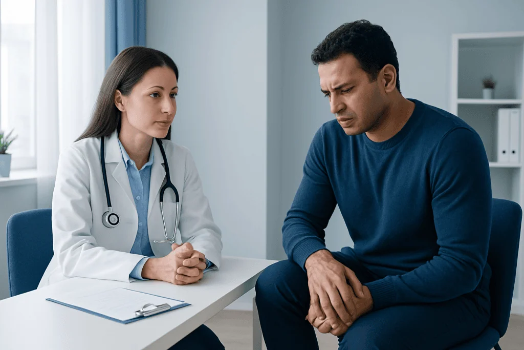 Doctor consulting with a patient about joint health and treatment options.