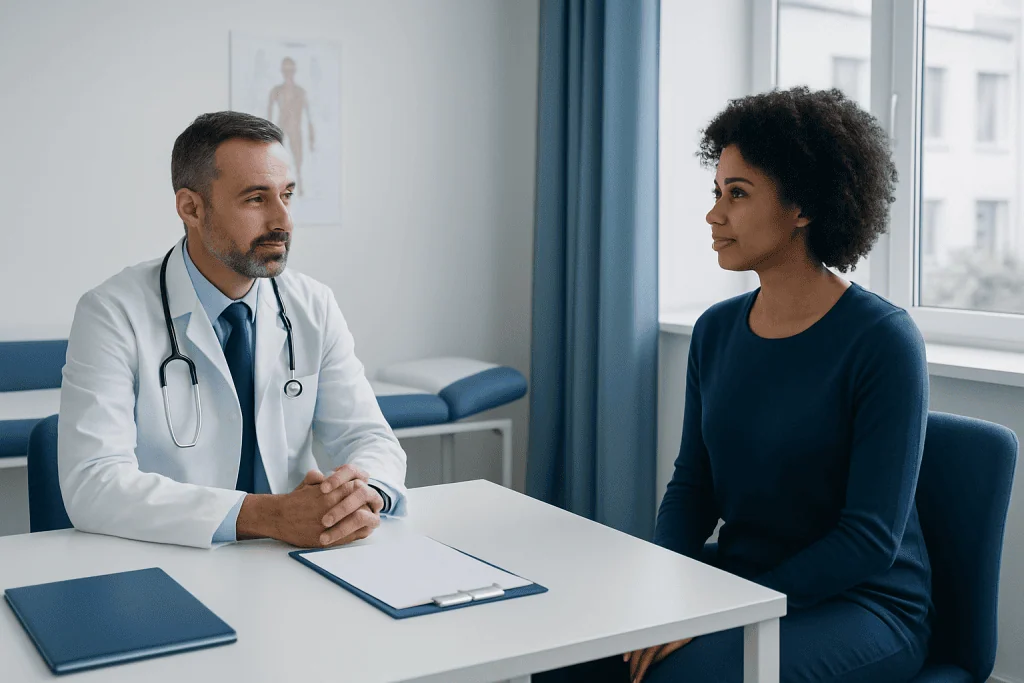 Doctor consulting with a patient in a medical office at Acibadem Hospitals Group.
