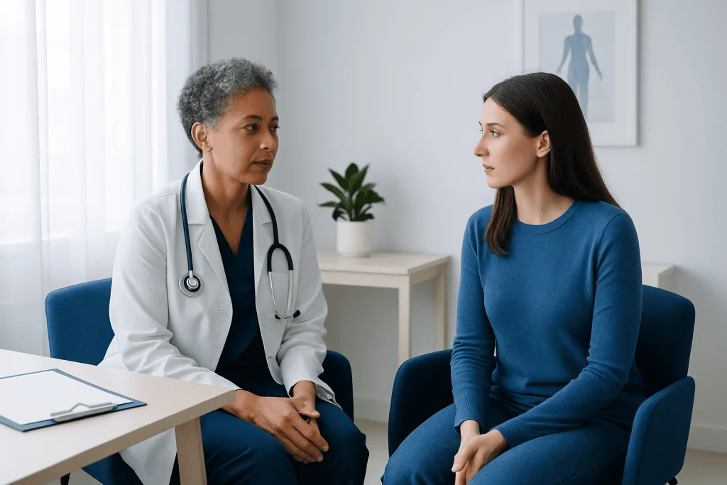 Doctor consulting with a patient in a medical office setting.