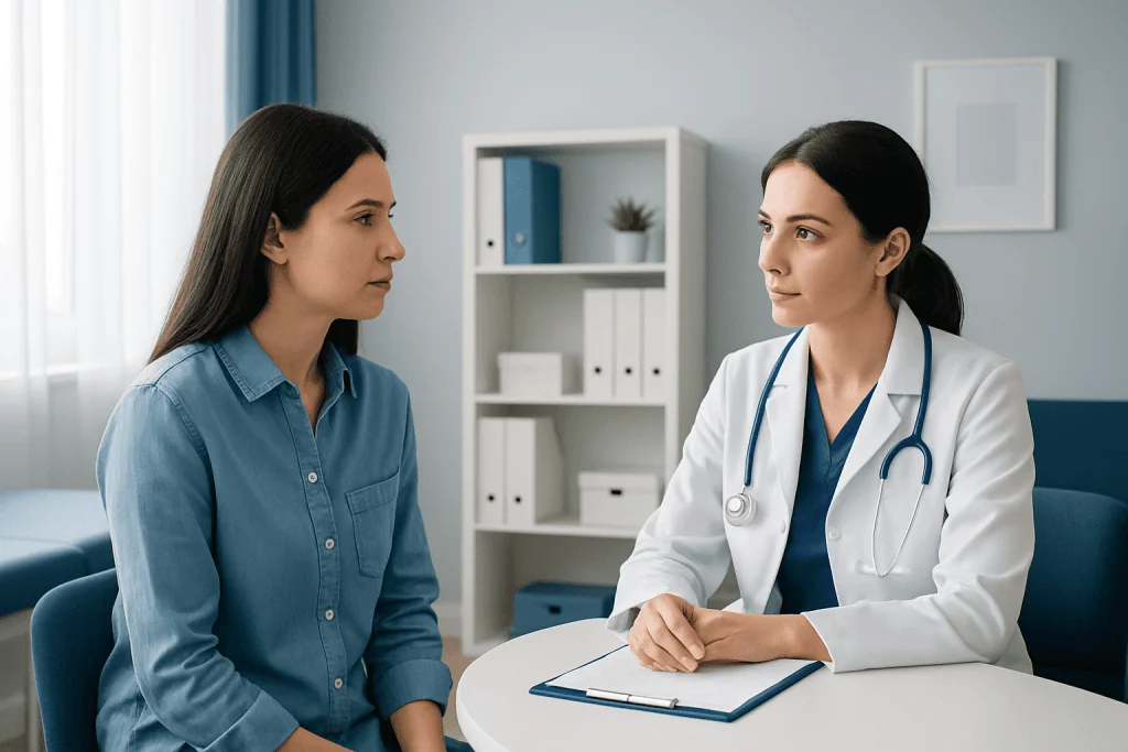 Doctor consulting a patient in a medical office setting.